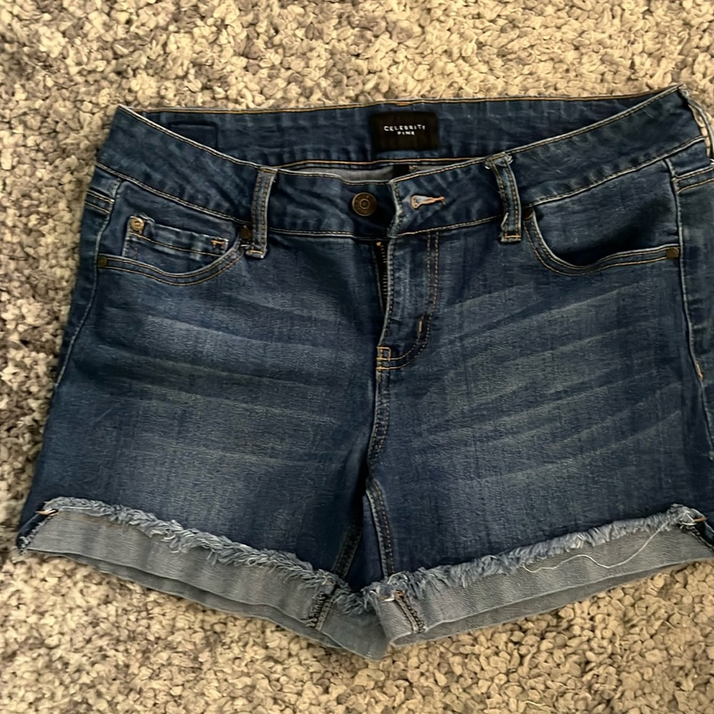 Celebrity Pink Blue Jean Shorts Distressed Mid-Thigh
